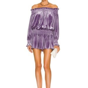 Norma Kamali Lavender Velvet Ruffle Dress
